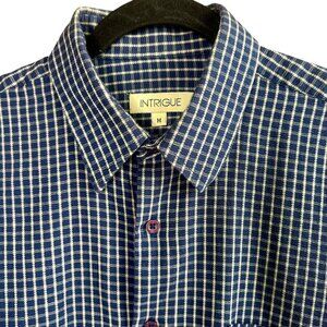 Men's Vintage Intrigue Blue Plaid Check Long Sleeve Shirt Size Medium